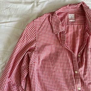 Pink gingham fitted boyfriend button down